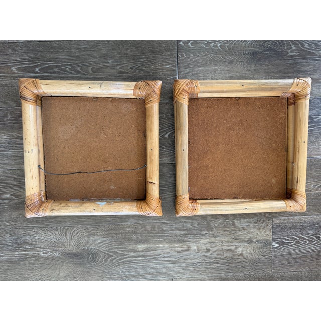 Oil Coastal Paintings in Thick Bamboo Frames. Pair For Sale - Image 11 of 12
