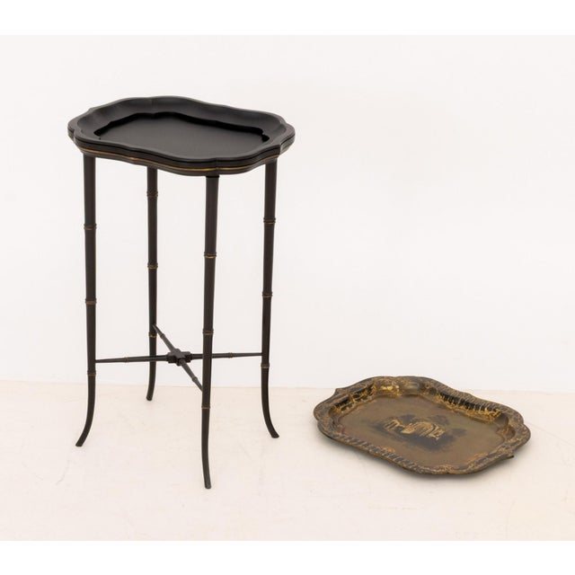 Victorian Papier Mache Tray Top Faux Bamboo Table For Sale - Image 9 of 9