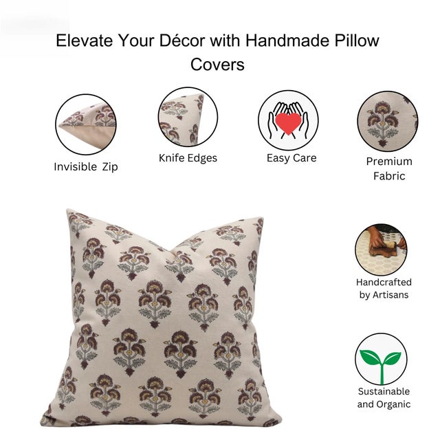 Fabdivine Handmade Block Printed Cushion Cover 20x20 Inch Duck Canvas-Traffic Light For Sale - Image 4 of 4