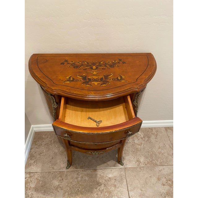 Wood 1990s Demi-Lune Accent Cabinet Italian Neoclassical Style Faux Marquetry For Sale - Image 7 of 12