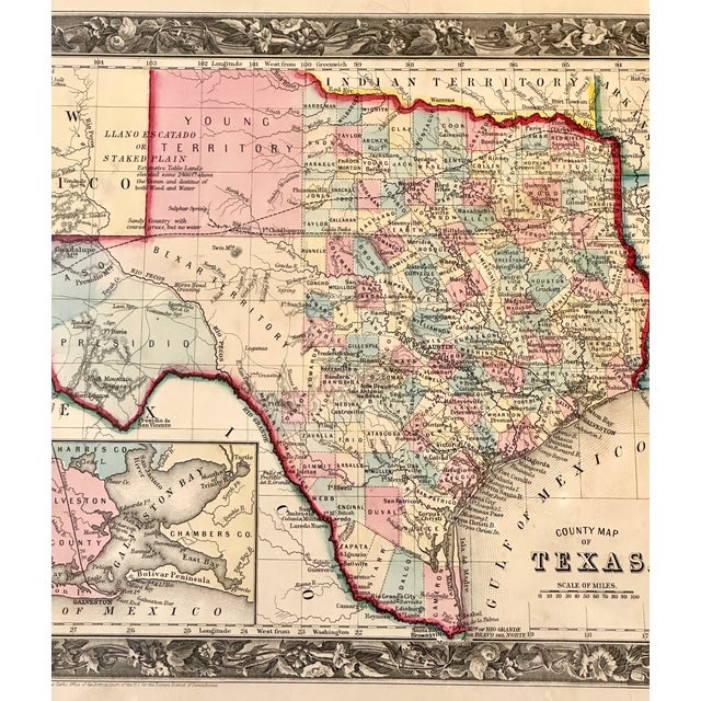 Texas With Galveston Bay, Original Map by Mitchell, Circa 1867 For Sale - Image 4 of 4
