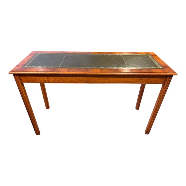 English Yew Table with Green Leather For Sale