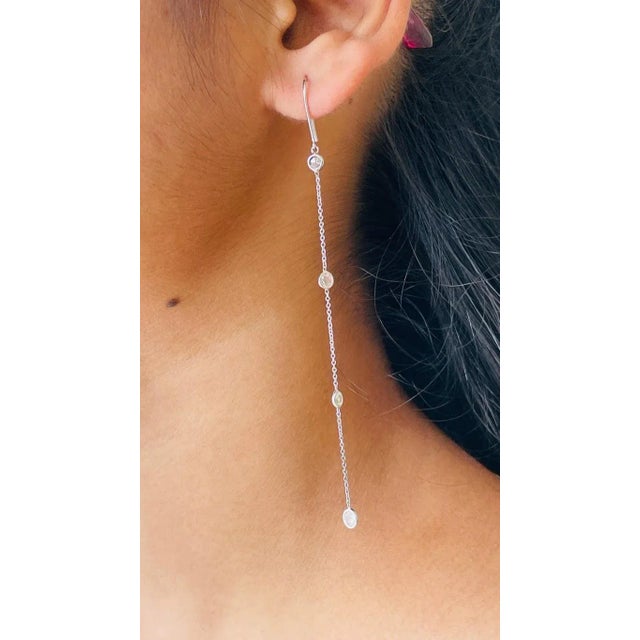 Modern Designer Diamond Shoulder Duster Dangle Earrings in 14k Solid White Gold- 2 Pieces For Sale - Image 3 of 8