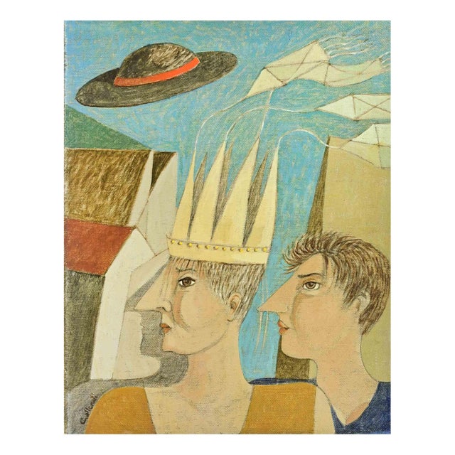 Alberto Gallerati, Hats Off to You, Oil Painting, 1980s For Sale