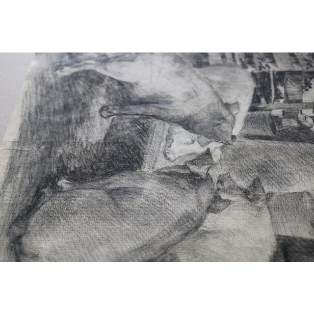 White Zigurds Gustins, At the Trough, Charcoal on Paper, 1920s For Sale - Image 8 of 9