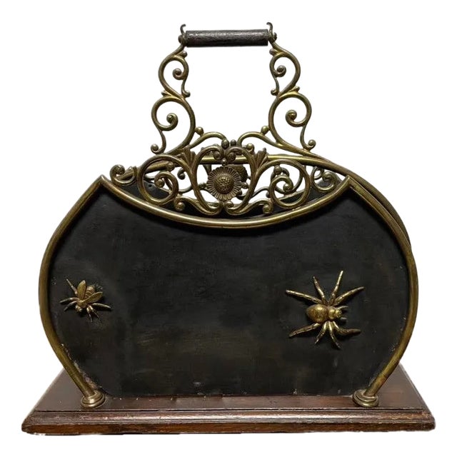 19th Century English Mahogany Brass And Steel Magazine Rack For Sale