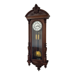 Late 19th Century Tall Vienna Carved Walnut Wall Regulator Clock
