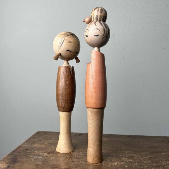 Mid-Century Modern Set of Vintage Sosaku Kokeshi by Miyashita Hajime, Japan., 1960s, Set of 2 For Sale - Image 3 of 11