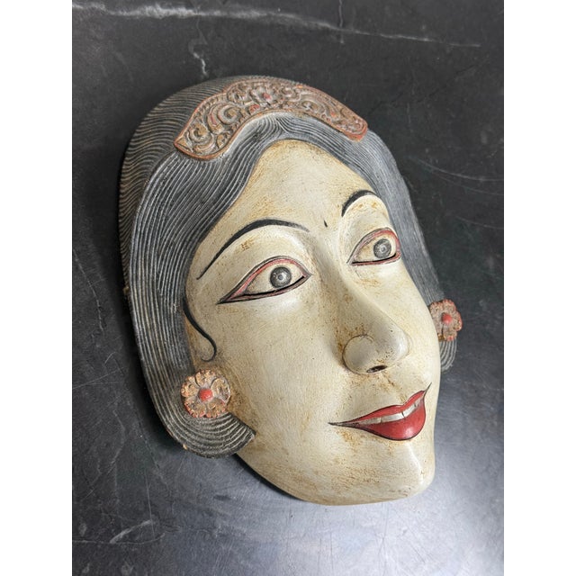 Traditional Indonesian Finely Detailed Hand-Carved Wood Mask For Sale - Image 3 of 12