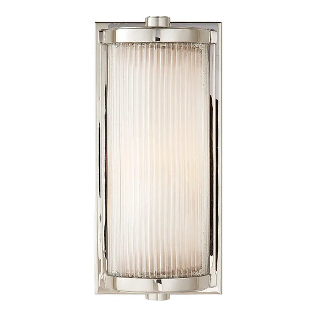 Thomas O'Brien for Visual Comfort Signature Dresser Short Glass Rod Light in Polished Nickel with Frosted Glass Liner For Sale
