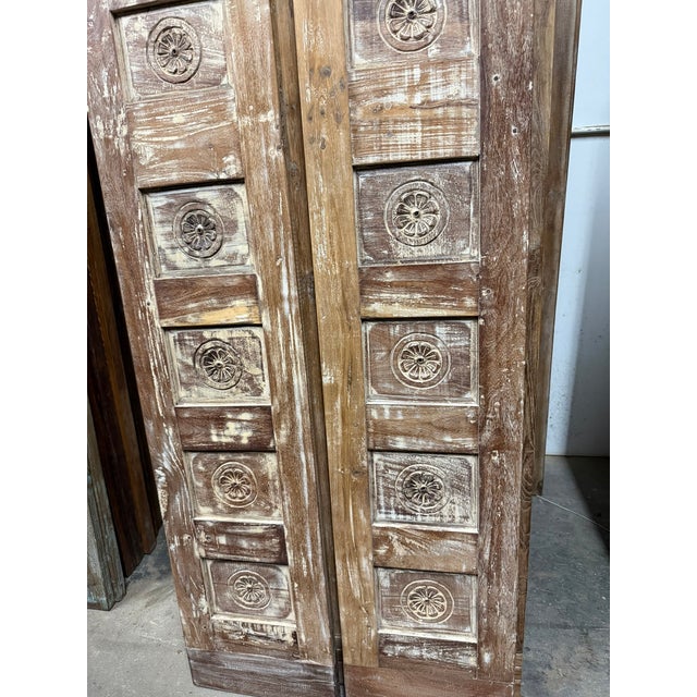 1920s Vintage Hand-Carved Floral Closet Doors – Reclaimed Wood Double Doors in Rustic Brown Finish 80x28 For Sale - Image 5 of 7