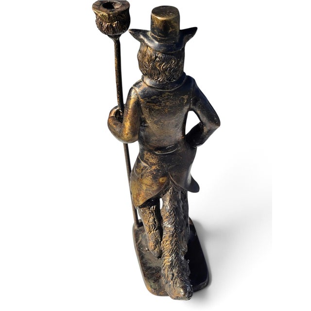 19th Century 19th Century Bronze-Finish Anthropomorphic Fox or Dog Gentleman Candlestick Holder For Sale - Image 5 of 8