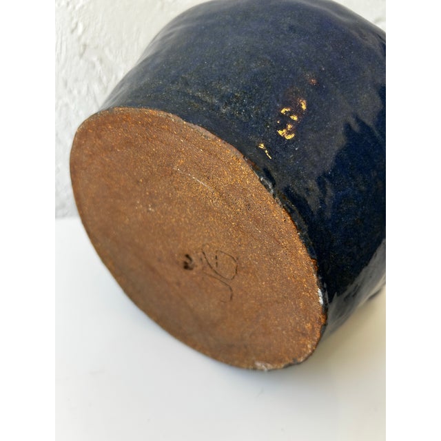 Blue Mid Century Large Studio Pottery Pitcher For Sale - Image 8 of 9