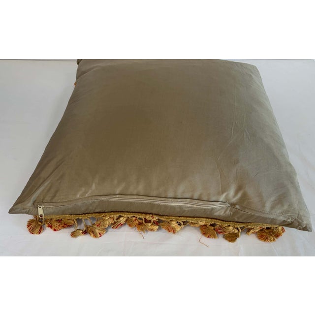 French Provincial French Aubusson Style Tapestry Pillow with Silk Velvet Backing For Sale - Image 3 of 15