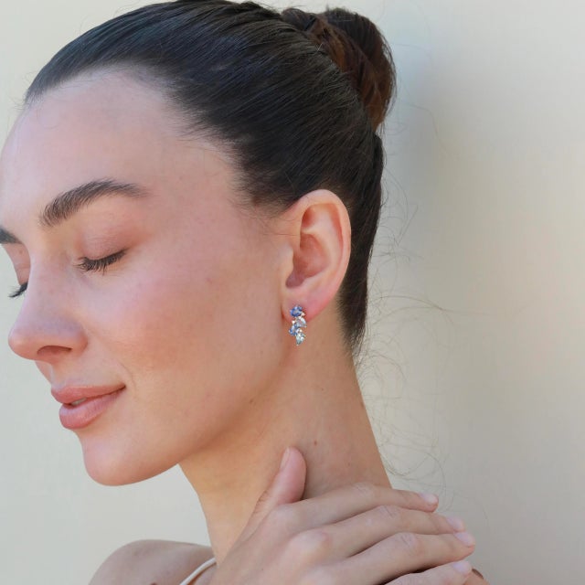 Nina Zhou Nosa Sapphire, Aquamarine and Diamond Cluster Earrings 14k Yellow Gold- 2 Pieces For Sale In Los Angeles - Image 6 of 6