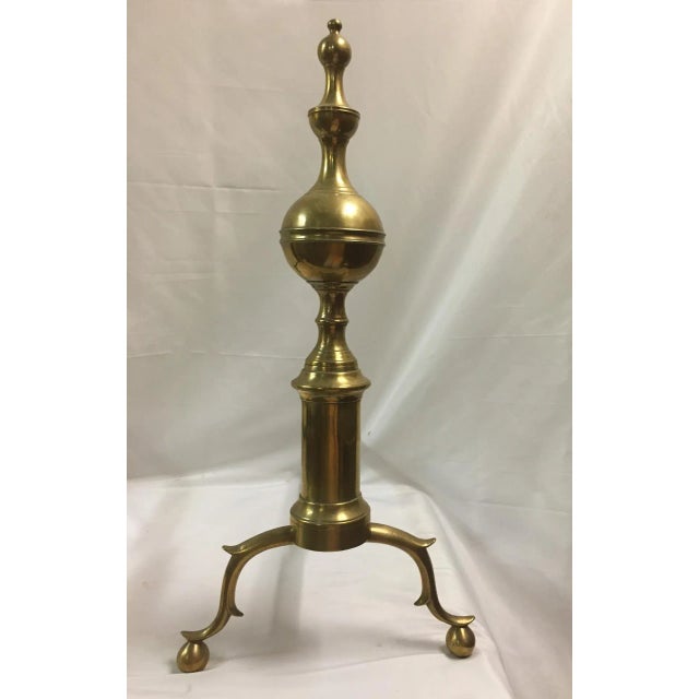 Metal 18th C American Chippendale Tall Brass Andiron Firedog Pair For Sale - Image 7 of 9