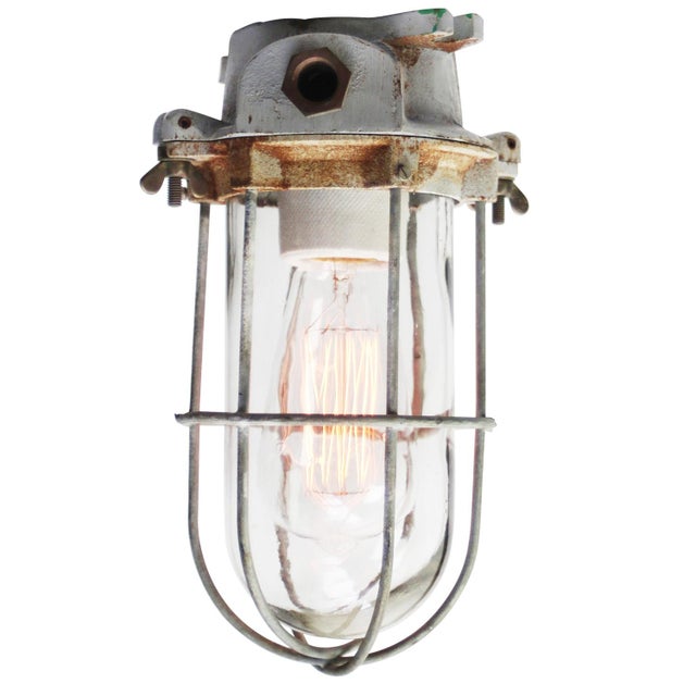 Vintage Industrial Grey Cast Iron Clear Glass Flush Mount by Industria Rotterdam For Sale - Image 6 of 6