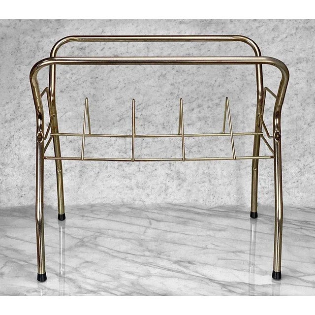 Mid-Century Modern Mid-Century Atomic Gold Aluminum Vinyl Record Holder Stand Caddy For Sale - Image 3 of 8