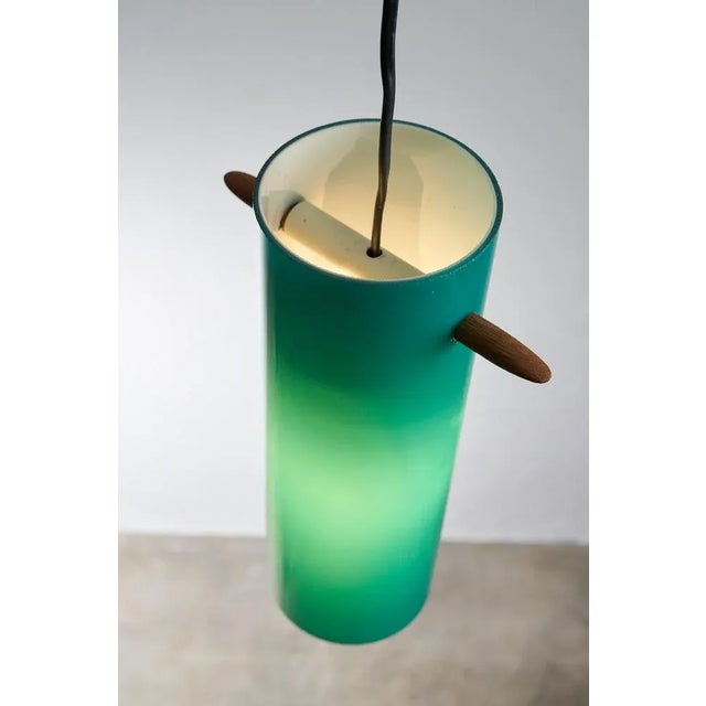 Mid-Century Green Glass Cylinder with Wooden Stem Luxus, Sweden, 1960s For Sale - Image 6 of 8