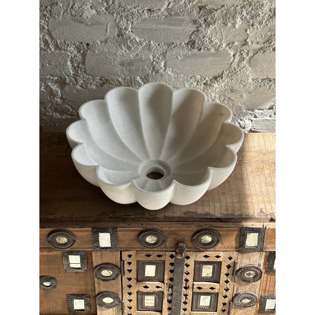 2020s Hand-Carved White Marble Cirque Floral Vessel Sink - Modern Bathroom Vanity Basin For Sale - Image 5 of 10