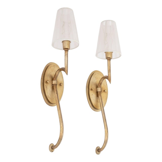 Hollywood Regency Style Gilt Wall Sconces, Pair For Sale