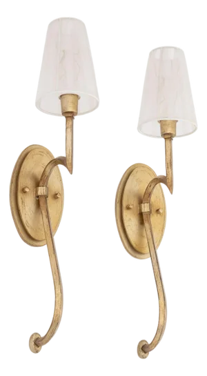 Hollywood Regency Style Gilt Wall Sconces, Pair