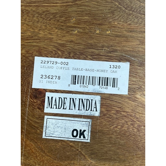 White Four Hands Round Oak “Leland” Coffee Table With White Marble Top For Sale - Image 8 of 9