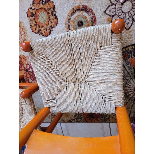 Vintage 1970s Italian Hank Loewenstein "Padova" Beechwood & Rush Stacking Dining Chairs - Set of 4 For Sale - Image 12 of 14