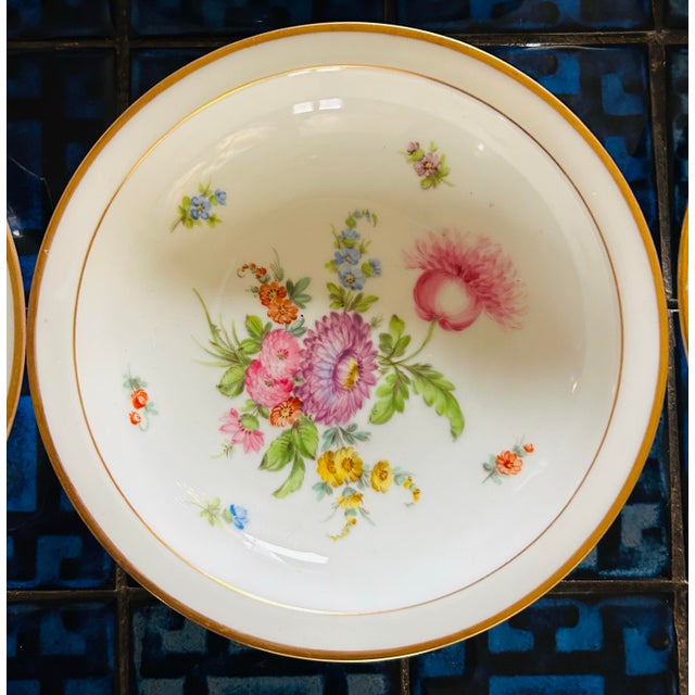 Gold Antique Hand Painted Floral Motif Dresden Porcelain Dessert / Fruit Dishes ~ Set of 6 For Sale - Image 8 of 10