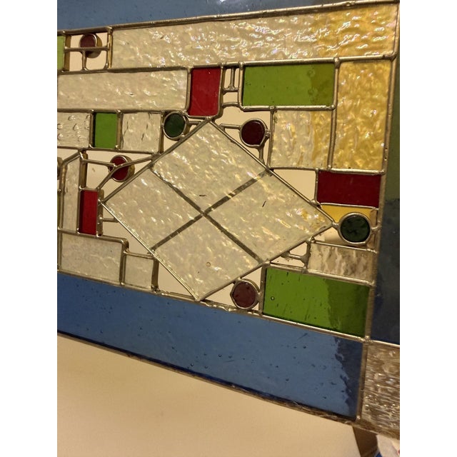 Frank Lloyd Wright Inspired Geometric Art Glass Suncatcher Panel For Sale - Image 12 of 14