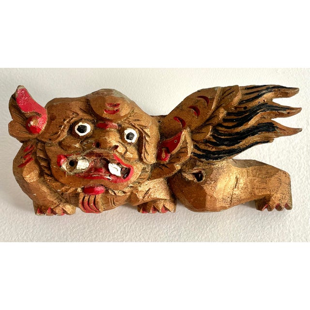 Vintage Chinese Foo Dog Carved Wood Wall Bracket For Sale - Image 6 of 6
