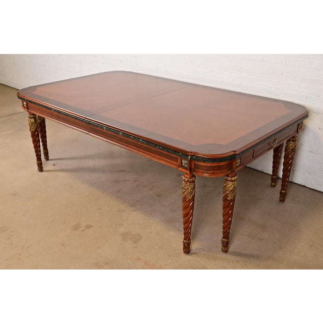 Henredon Grand Provenance Italian Neoclassical Inlaid Cherry and Burl Wood Parcel Gilt Extension Dining Table For Sale - Image 9 of 17