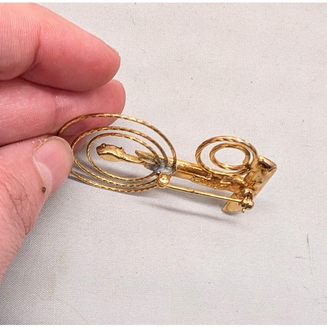 Vintage 1960s Signed Napier Goldtone Rhinestone Candle Brooch For Sale - Image 9 of 9