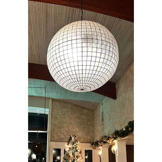 Metal Capiz Shell Globe Pendant Light 36" For Sale - Image 7 of 8