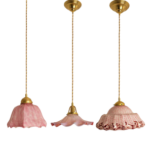 Art Deco Ruffled Murano Hand Blown Glass Pendants in Pink and White, 1940