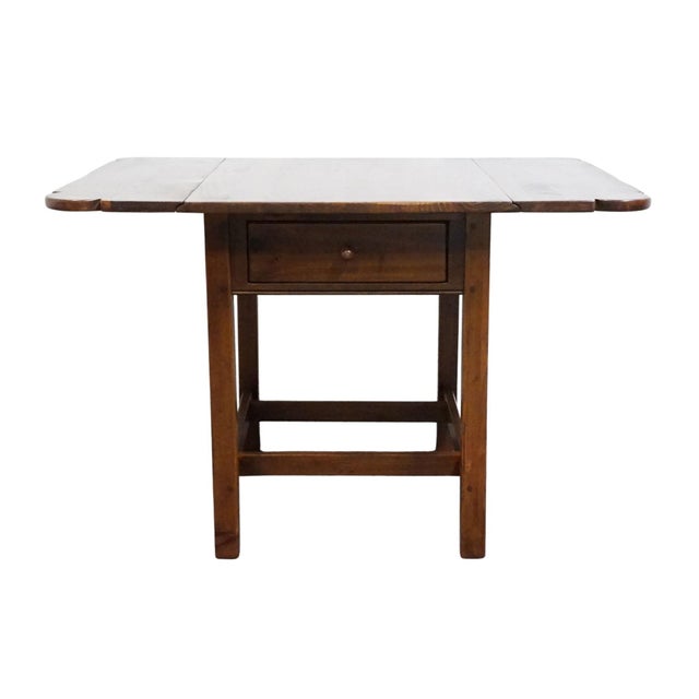 Ethan Allen Country Craftsman Solid Pine Early American Shaker Style 37" Drop Leaf Accent End Table 19-8304 - 219 Medium Brown Finish For Sale - Image 9 of 17