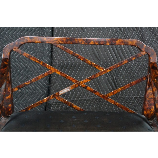 Vintage Chinese Chippendale Faux Tortoise Shell Pierced Trellis Bench Arm Chair For Sale - Image 11 of 18