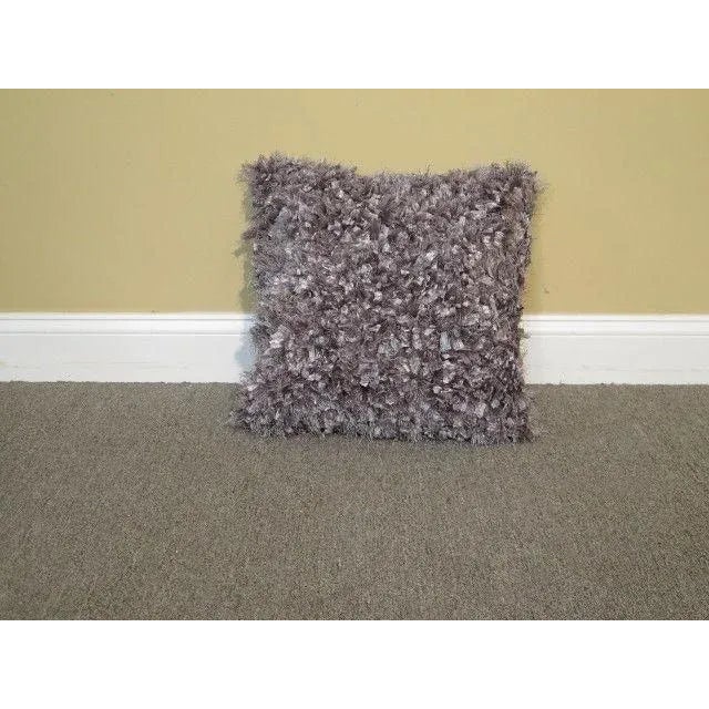 Mina Victory by Nourison Boa Shag Lurex Pewter Pillow For Sale - Image 9 of 9