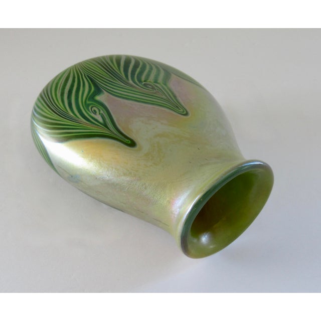 A Vintage Art Nouveaux-Style, Signed Iridescent Thick and Solid "Feather," Vessel/ Vase For Sale - Image 15 of 18