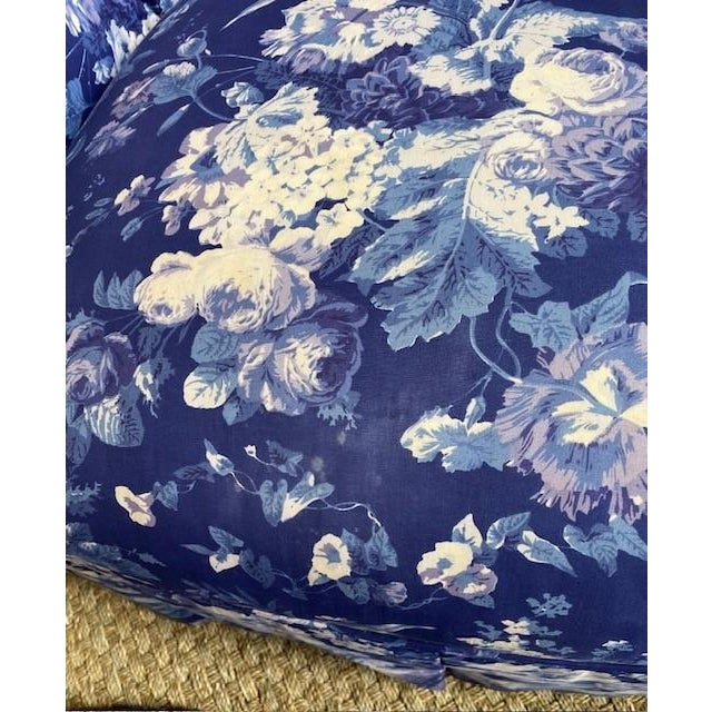 Custom Floral Tufted Chair & Ottoman in Blue and Ivory Ralph Lauren, Set of 2 For Sale - Image 9 of 12