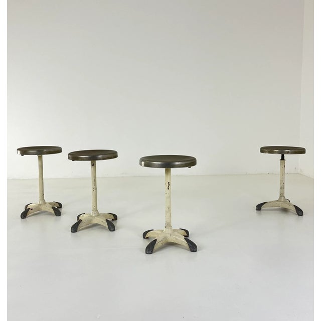 Vintage Italian Industrial Stools in Lacquered Metal, 1930, Set of 4 For Sale - Image 4 of 12