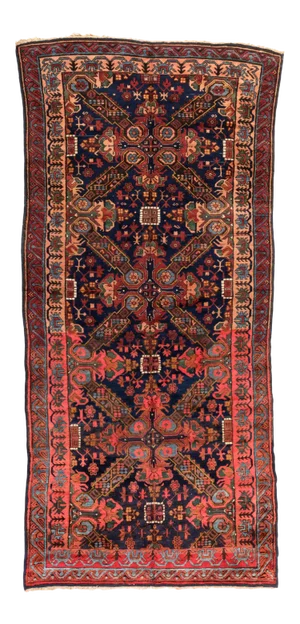 1920s-1930s Caucasian Red Navy Blue Brown Floral Karabagh Area Rug