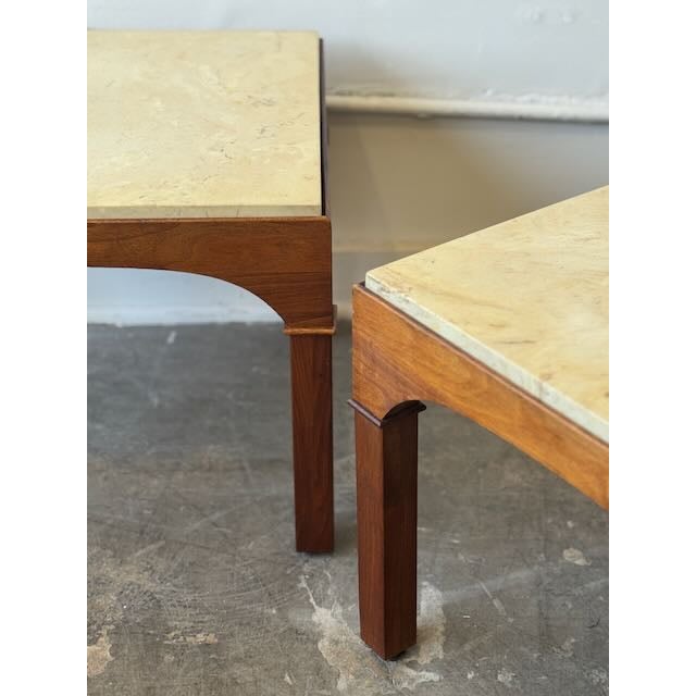 1960s Pair of Mahogany and Travertine Tables Attributed to John Keal for Brown Saltman For Sale In Los Angeles - Image 6 of 12
