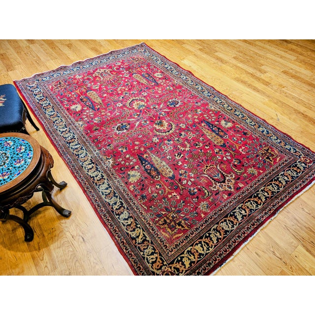 Antique Persian Khorassan Rug, Hand-Knotted Wool, Tree of Life Pattern, Crimson Red & Blue, 6x9 For Sale - Image 11 of 18