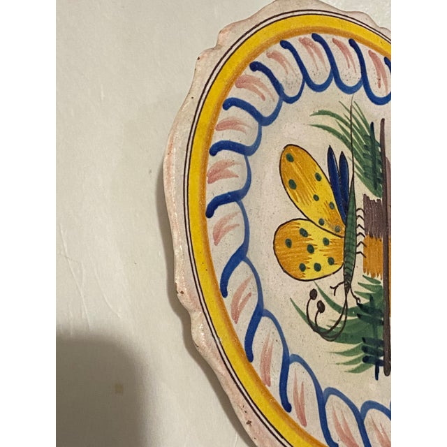 Late 18th Century French Faience Butterfly Insect Plate | Chairish