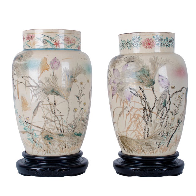 Hand Painted Japanese Vases a Pair Chairish