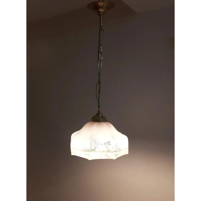 Small Kitchen Lamp with Glass Shade in Colored Spray Decor, 1920s For Sale - Image 6 of 7