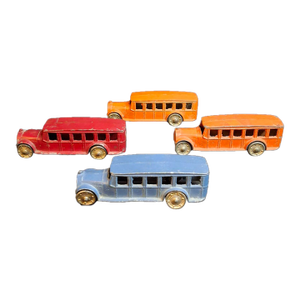 Vintage Pre-War Tootsietoy No. 4651 Fageol Safety Coach Bus Group (4) - Orange Blue Red 1927-1933