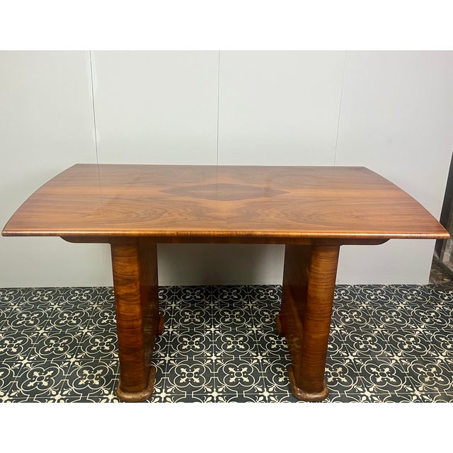 Wood Vintage Art Deco Burr Walnut Dining Table, 1930s For Sale - Image 7 of 18