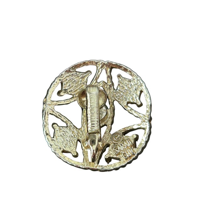 1960s Vintage Sarah Coventry “Acapulco” Clip-on Earrings (1969) – Faux Jade & Carnelian Cabochons, Gold-Tone Signed Costume Jewelry, A Pair For Sale - Image 5 of 7